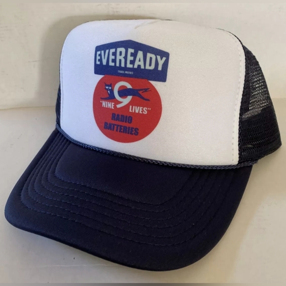 Handmade Accessories - Retro Cat 9 Lives Vintage Eveready Batteries Hat Trucker Hat Adjustable Classic